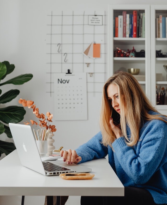 Woman working on laptop